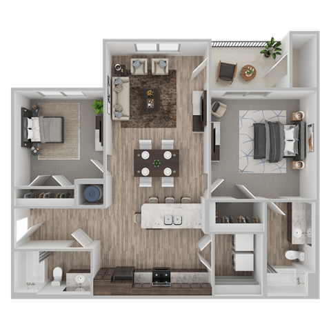 Floor plan for 2 beds, 2 baths, 1015 sqft